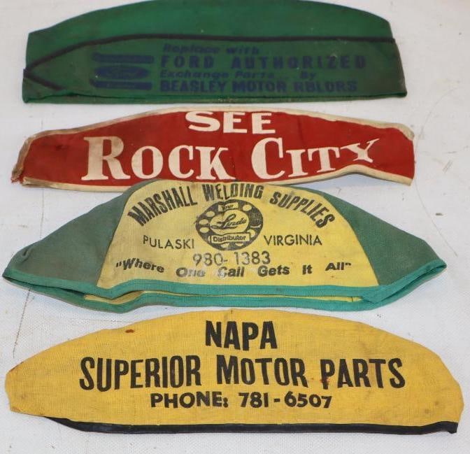 Group of 4 Ford, Marshall Welding, Napa, and Rock City Advertising Grease Monkey Hats (1 of 2)