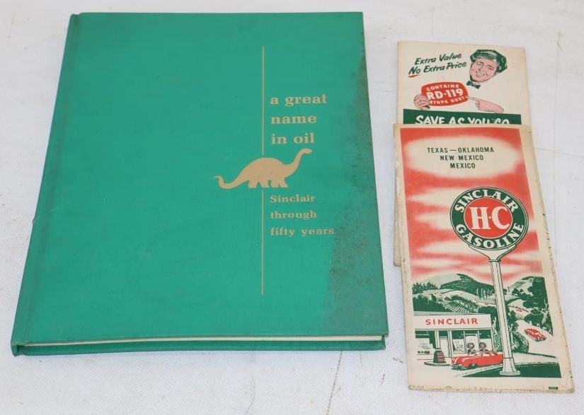 Group of 4 Sinclair Road Maps, 1964 Worlds Fair Dino Land Booklet, and 50 Years Book (1 of 3)