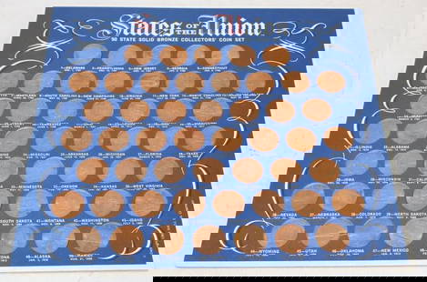1969 Shell Oil State of the Union 50 State Solid Bronze Collectors Coin Set: 11.5" x 12"