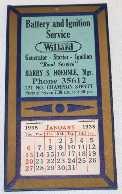 1935 Willard Battery Service Advertising Wall Calendar (1 of 2)
