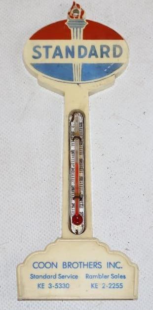 Standard Oil Coon Brothers Inc. Advertising Thermometer: 6.75" x 2.5"
