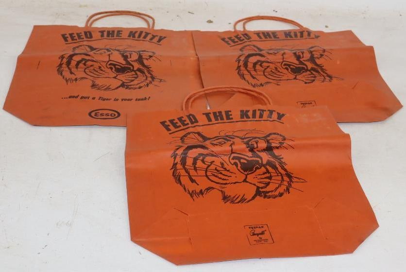 Group of 3 Esso Feed the Kitty and Put a Tiger in Your Tank Advertising Gas Station Bags: 13" x 16" each
