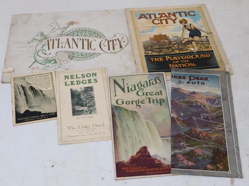 Group of 6 1920/30's Atlantic City, Pikes Peak, Niagara Falls, and Nelson Ledges Advertising: Largest is 10" x 8"