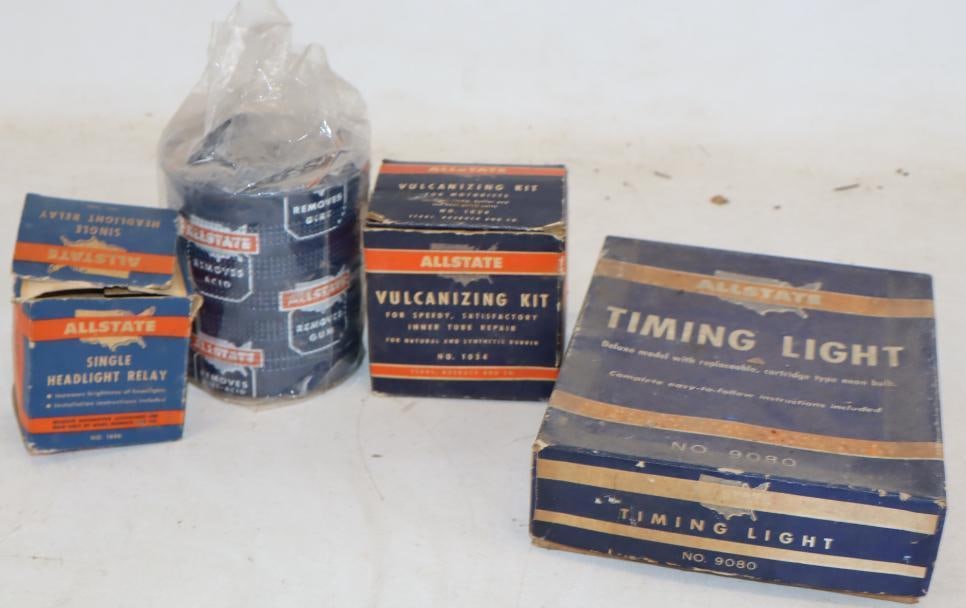 Group of 4 Allstate Oil Filter, Headlight Relay, Vulcanizing Kit, and Timing Light in Original Boxes (1 of 3)