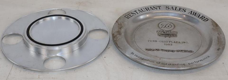 Group of 2 Union 76 Restaurant, and Oak Wood Billet Commemorative Aluminum Plaques (1 of 4)