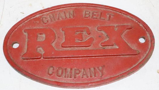 Cast Steel Rex Chain Belt Company Embossed Sign: 10" x 6"