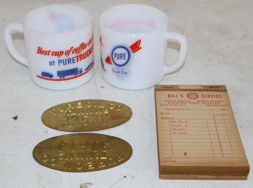 Group of 5 Pure Oil Company Coffee Mugs, Brass Tank Tags, and Receipt Book (1 of 4)