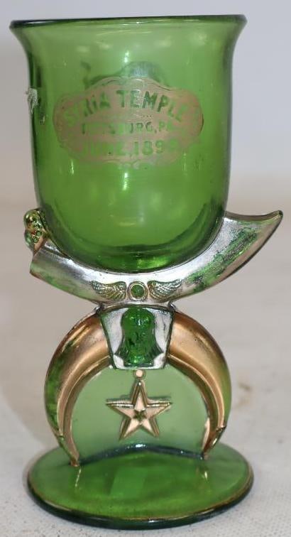Syria Temple Pittsburgh 1899 Emerald Green Glass: 2.5" x 2.5" x 5"