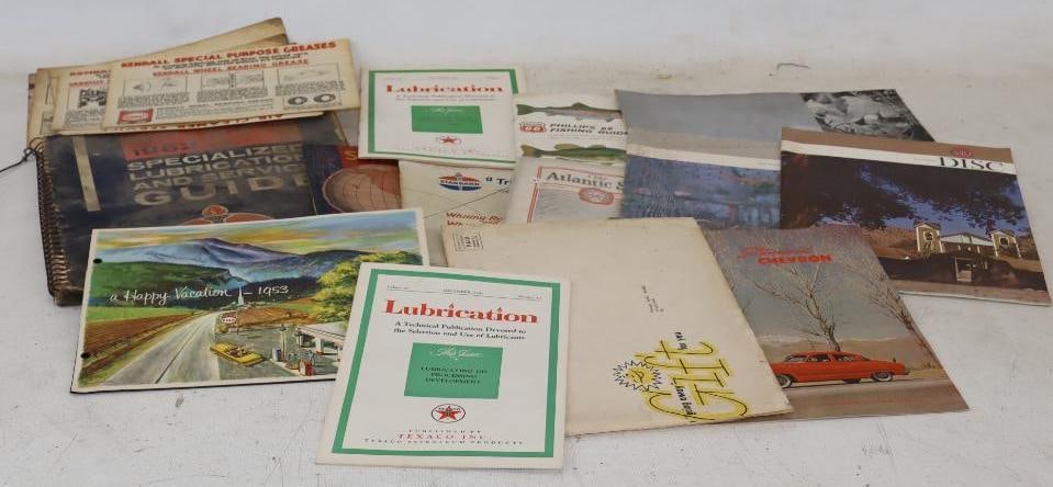 Group of 24 Gulf, Phillips 66, Texaco, Kendall, Shell, and Standard Oil Advertising Charts, Atlas,: Largest is 12" x 11" x 1"