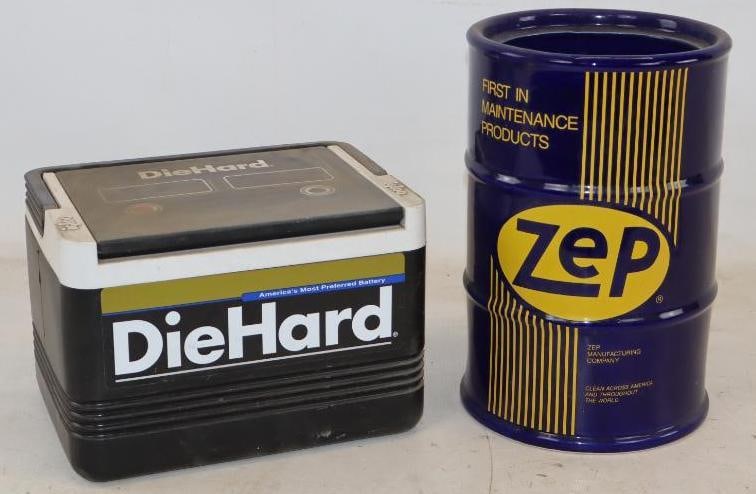Group of 2 Die Hard Battery Personal Cooler, and Zep Ceramic Advertising Drum (1 of 3)