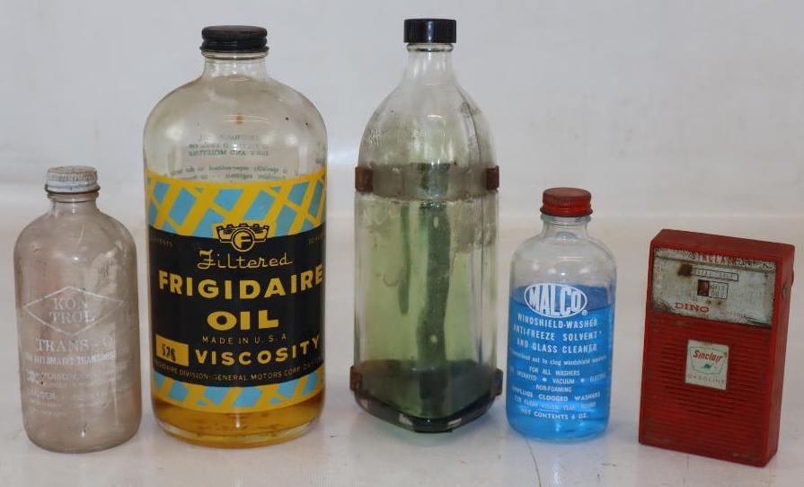 Group of 5 Frigidaire, Malco, Kontrol, and Sinclair Advertising Oil, Windshield Washer Fluid, ATF, (1 of 2)