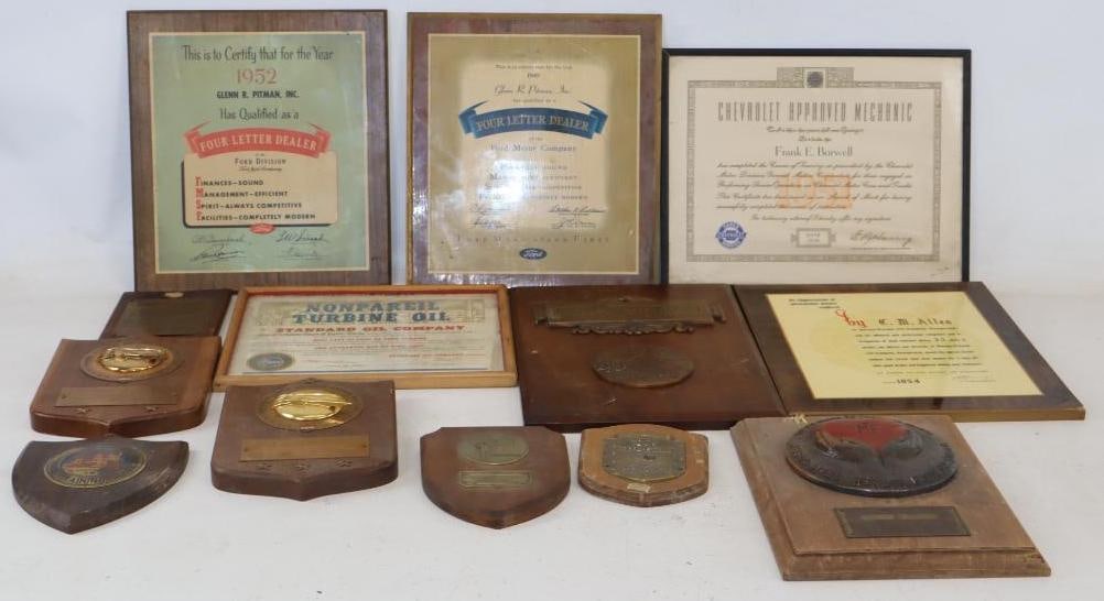 Group of 13 GE, New England Telephone, United Airlines, PTP, Goodyear, Standard Oil, and Chevrolet: Largest is 12" x 13"