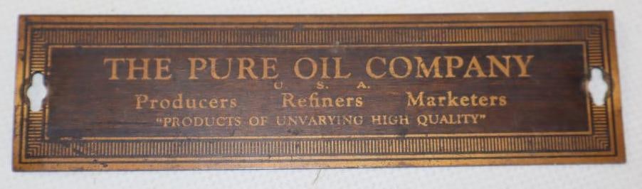 Brass The Pure Oil Company Single Sided Sign: 5" x 1.5"