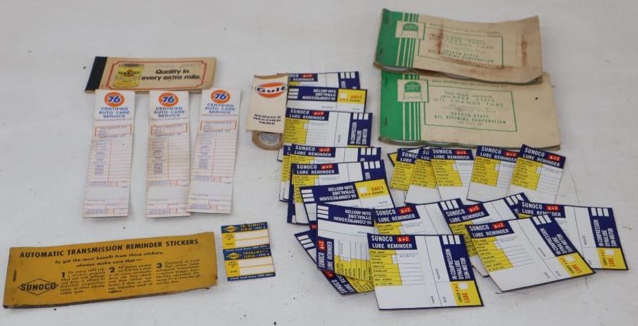 Group of 33 Gulf, Union 76, Sunoco, Pennzoil, and Quaker State Unused Oil Change Reminder Tags: Largest is 4.5" x 7"