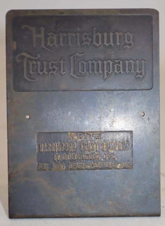 Brass Harrisburg Trust Company Advertising Tabletop Sign: 3" x 4" x 1.5"