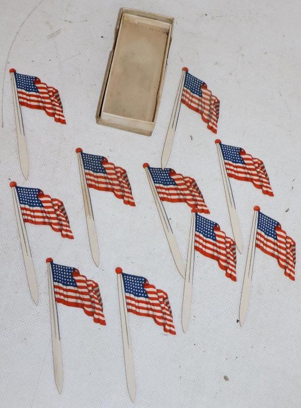 Group of 10 48 Star Decorative Cardboard Flags in Original Box: 4" x 1.5" x 0.25"