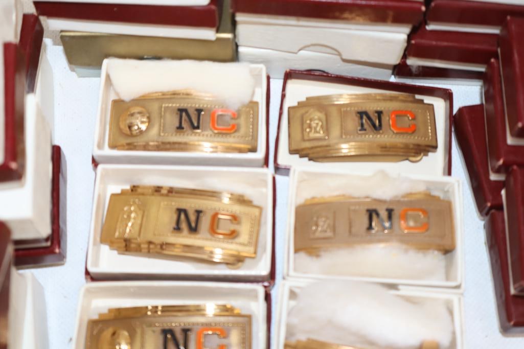 Group of 75 NC Sports Related Belt Buckles: Most have original boxes. 2.5" x 1" x 0.5" each