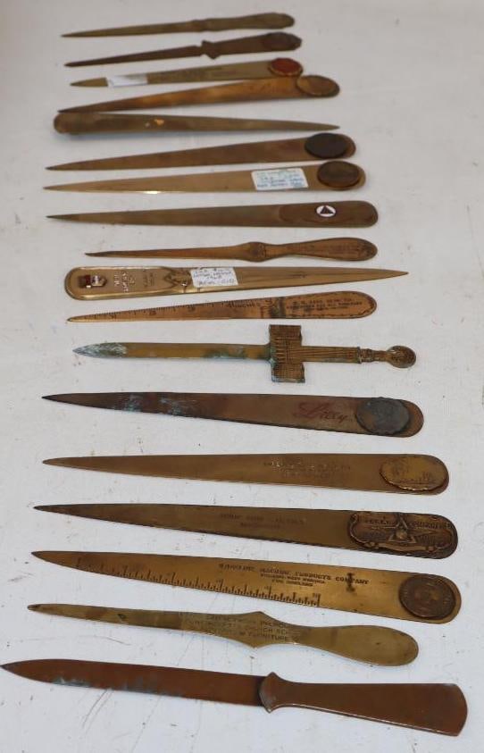 Group of 18 Brass Advertising Letter Openers (1 of 7)