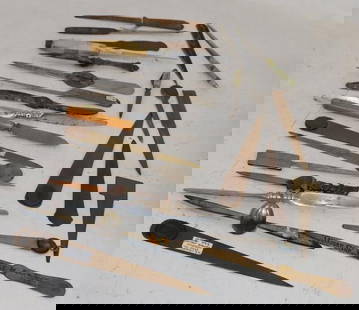 Group of 27 Brass, Silver, and Metal Advertising Letter Openers: Largest is 10" long