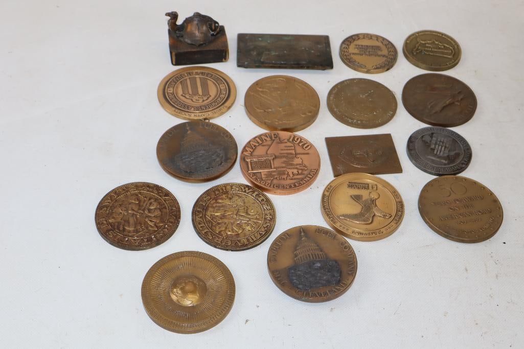 Group of 18 Brass and Copper Advertising Paper Weights (1 of 4)