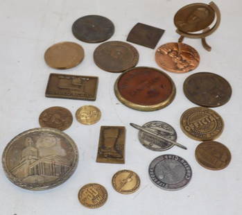 Group of 19 Brass, Copper, Silver, and Metal Advertising Paperweights: Largest is 4" x 4"
