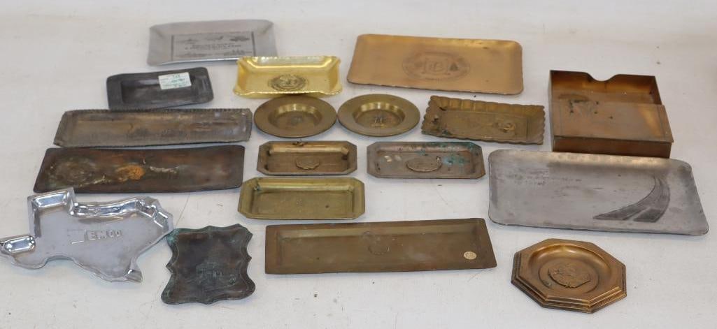 Group of 19 Brass, Copper, Aluminum, Silver, and Metal Trays and Paperweights: Largest is 9" x 6"