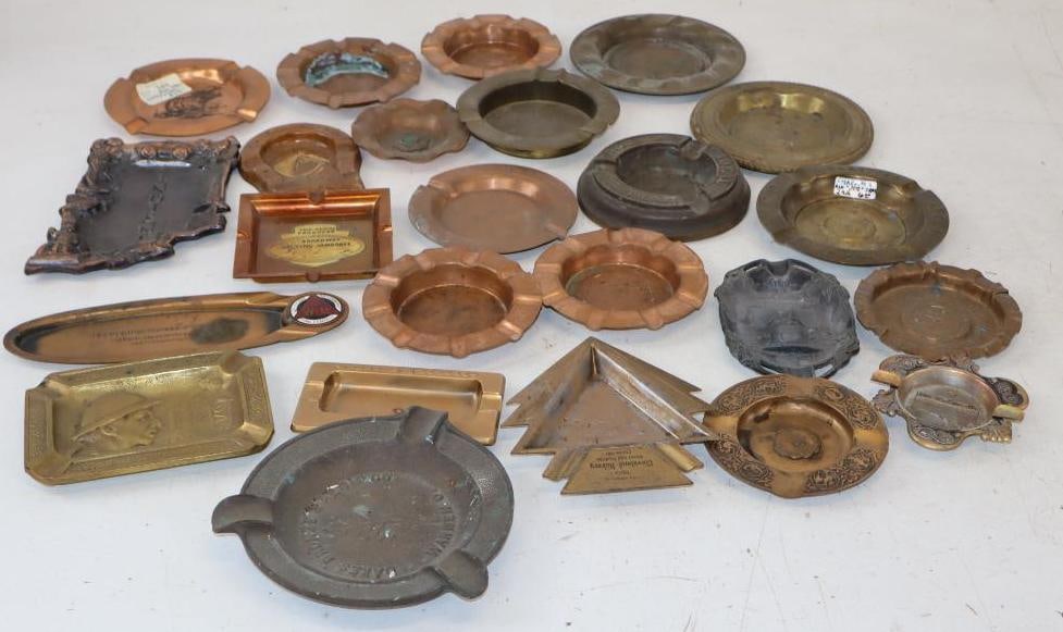 Group of 24 Brass, Copper, and Tin Advertising Ash Trays (1 of 8)