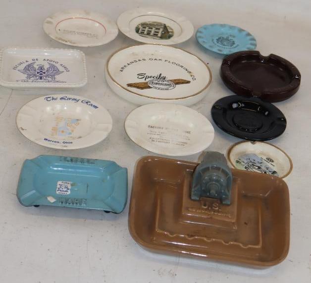 Group of 12 Ceramic Advertising Ash Trays: Largest is 7.75" x 6" x 2.5"
