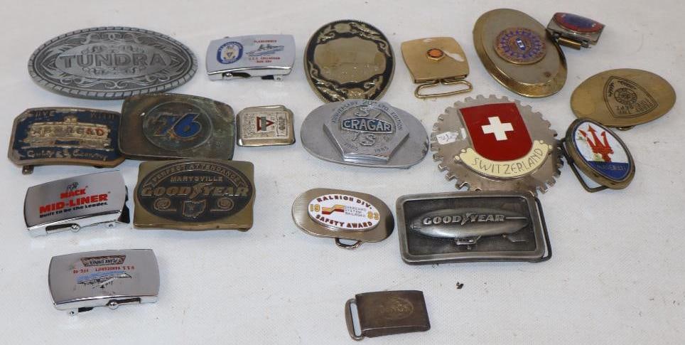 Group of 20 Advertising Belt Buckles: Largest is 4.5" x 3"