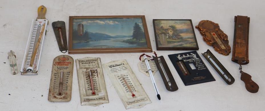 Group of 14 Different Advertising Thermometers: Largest is 8" x 6"