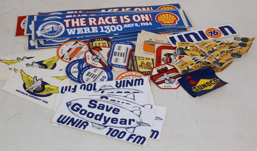 Group of 48 Shell, Goodyear, Sunoco, Pennzoil, Michelin, & Indy 500 Advertising Race-Related: Largest is 15" x 3"