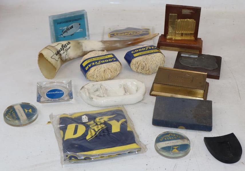 Group of 15 Goodyear & B.F. Goodrich Advertising Inflatables, Paperweights, Sponges, Ashtray, &: Largest is 13" x 3" x 2"