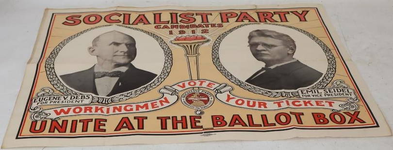 1912 Socialist Party Candidates Advertising Presidential Poster: 28.5" x 22" Has some creasing tears