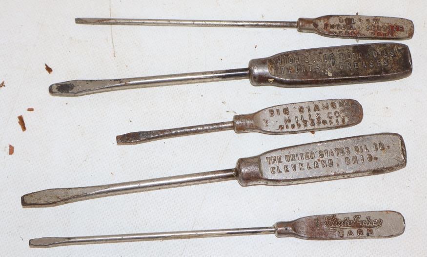 Group of 5 U.S. Oil, Studebaker, Billow Funeral Service & Big Diamond Flower Embossed Advertising: Largest is 8" x 1"