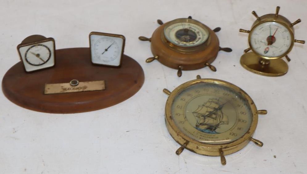 Group of 4 Thermometer and Barometer -Naval: Largest is 10" X 5.5" X 3.5"