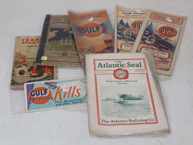 Group of 7 Gulf, Atlantic, & Texaco Maps, Ink Blotter, & Newsletters: Largest is 9" x 6"