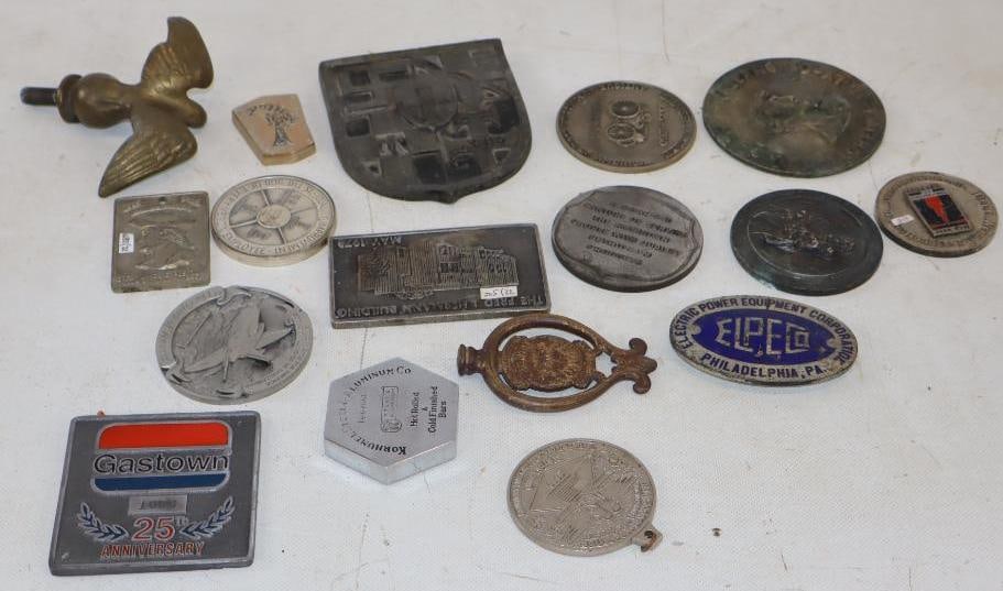 Group of 17 Silver, Brass, & Metal Paperweights, Medallion, & Flagpole Topper (1 of 4)