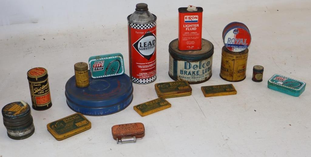 Group of 17 Household & Automotive Related Advertising Tins: Largest is 5.75" x 5.75" x 1.5"