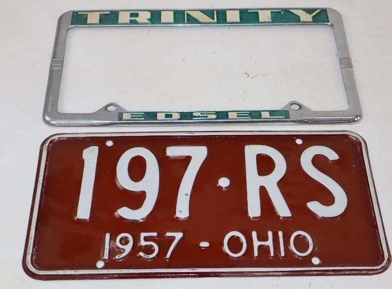 1957 Ohio License Plate with Trinity Edsel Advertising Frame (1 of 2)