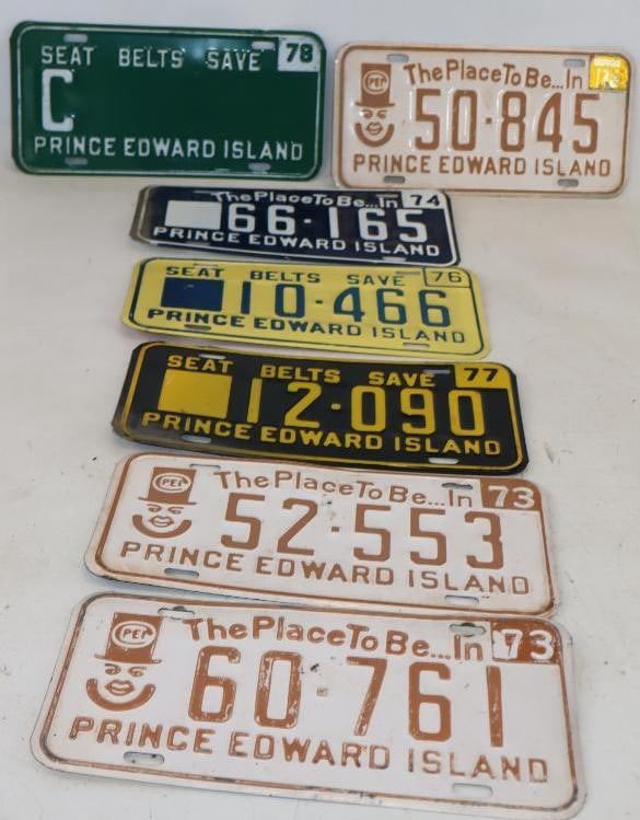 Group of 7 Prince Edward Island License Plates: 12" x 6" each