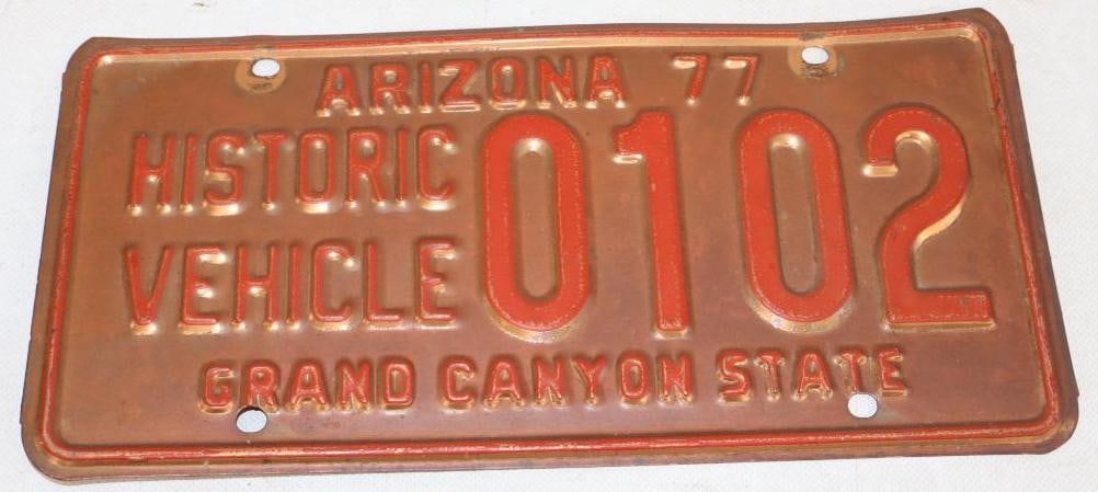1977 Arizona Historic Vehicle Copper License Plate: 12" x 6"