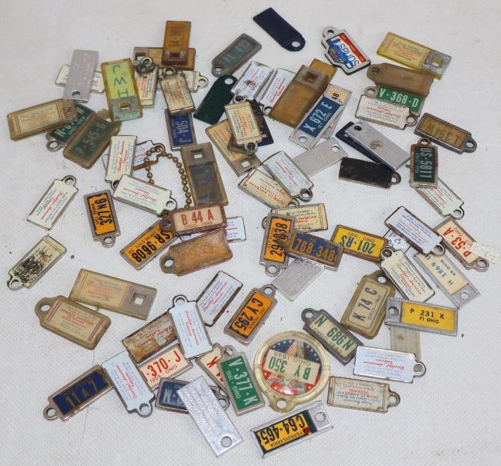 Group of 89 License Plate Keychain Tags: largest 1.5" x 1.5"