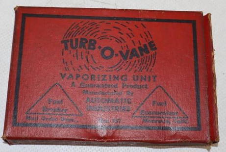 Early Automobile Turb-O-Vane Fuel Breaker in Original Box: 4" x 2.75" x .5"