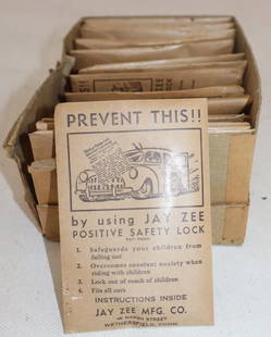 Group of 18 1930's Jay Zee Mfg Safety Locks in Original Cardboard Display: 7" x 5" x 3"