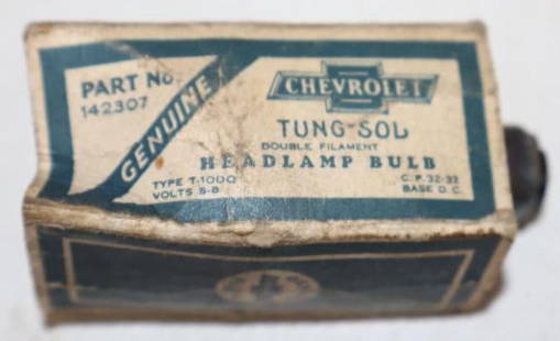Chevrolet Tung-Sol Headlamp Bulb in Original Box: 2.25" x 1.25" x 1"