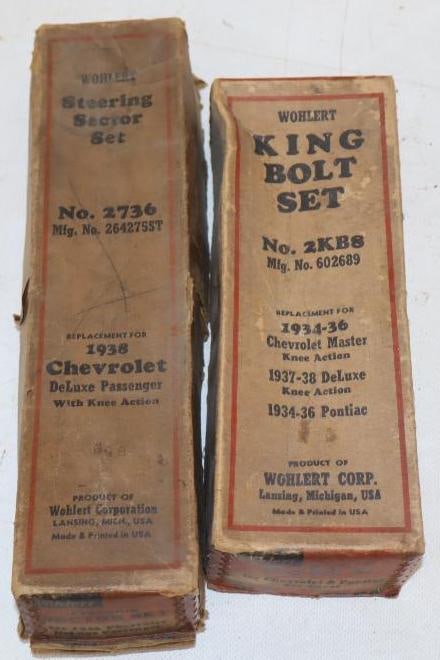 Group of 2 1934-1938 Chevrolet Master Knee Action in Original Boxes: largest 10" x 2.5" x 2"