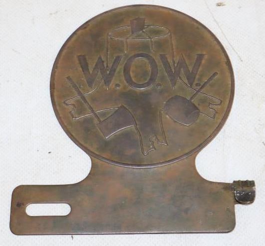 Brass Embossed Woodsmen of the World License Plate Topper: 5" x 5"