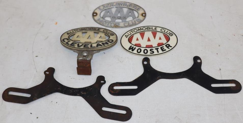 Group of 3 AAA Radiator Badges with License Plate Attachments (1 of 2)