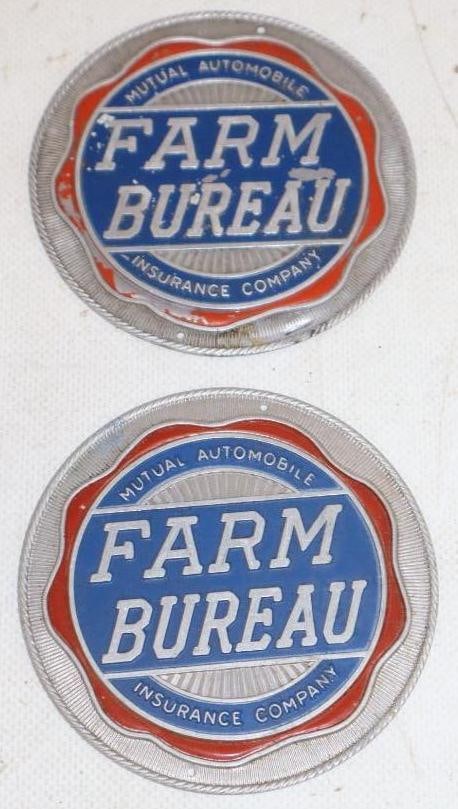 Group of 2 Farm Bureau Radiator Badges: 3.5" x 3.5" each