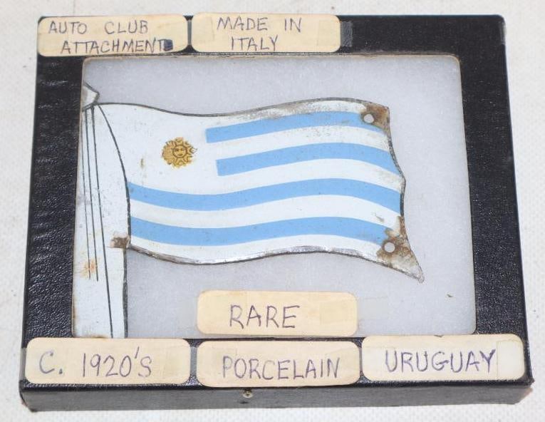 1920's Porcelain Auto Club of Uruguay Radiator Badge: 3.75" x 3.25"